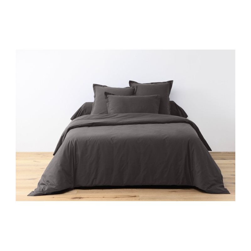 Parure De Lit Sincère Percale Coton 100% : Housse 200x200 Cm + 2 Taies, Gris, Neuf étiqueté