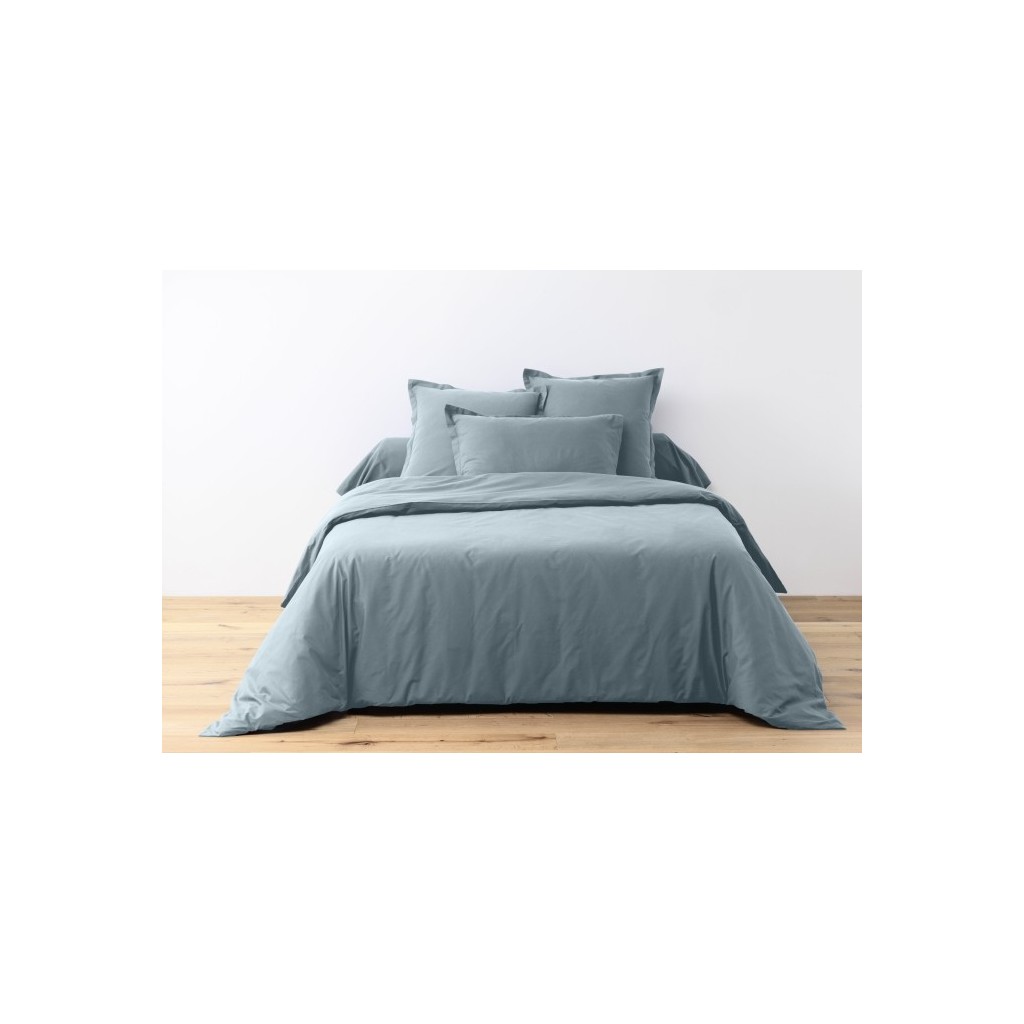 Parure Housse de Couette 220x240 cm + 2 taies 100% coton, Bleu Polaire