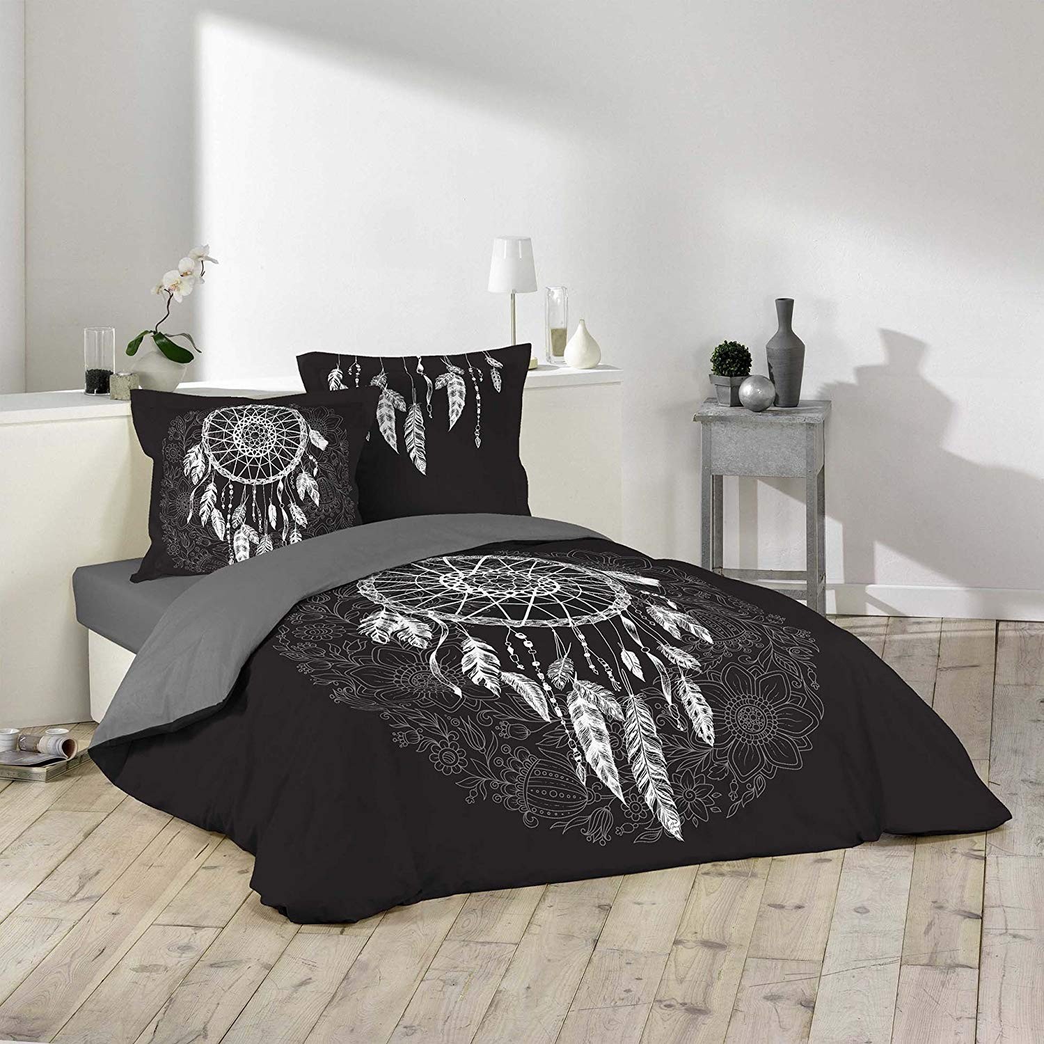 Housse De Couette 200X220 Adulte Attrape-Rêves Noir Parure De Lit 2  Personnes Avec Fermeture Éclair, Réversible Sets De Hou[u43187] - Cdiscount  Maison