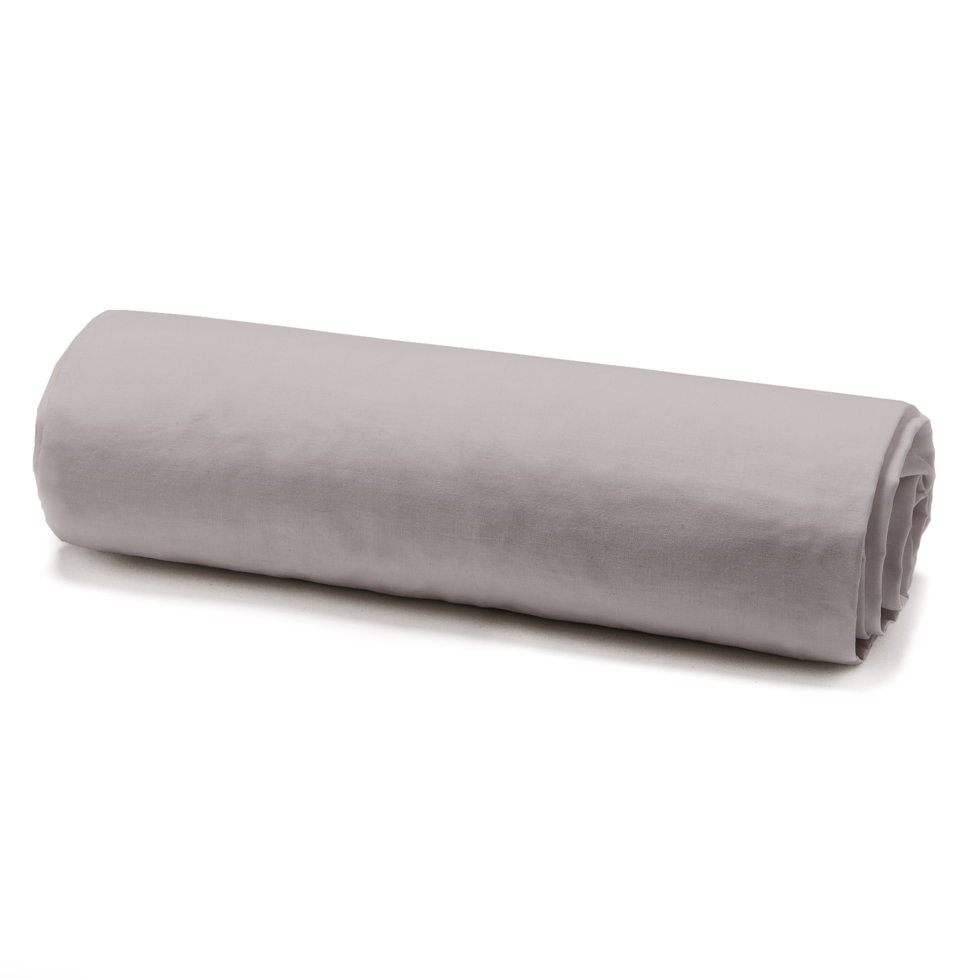 SET DRAP HOUSSE 160X200 UNI BLANC+DRAP RAYE GRIS