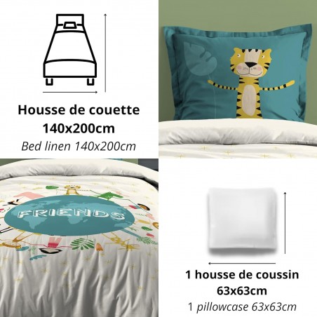 Housse de couette 140x200 manga + 1 taie 100% coton 57 fils