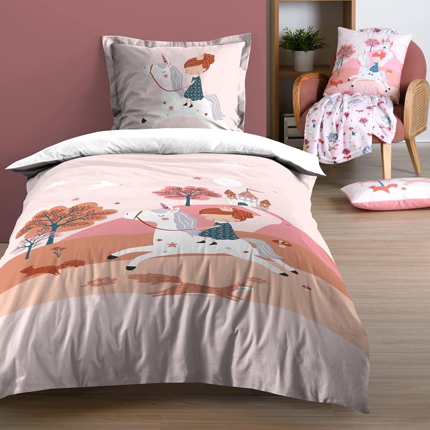 Parure De Lit 140x200 Cm Avec 2 Taies 65x65 - Thème Panthère Des Neiges - Microfibre Douce Pour Enfants - Idée Cadeau Déco Chambre Moderne