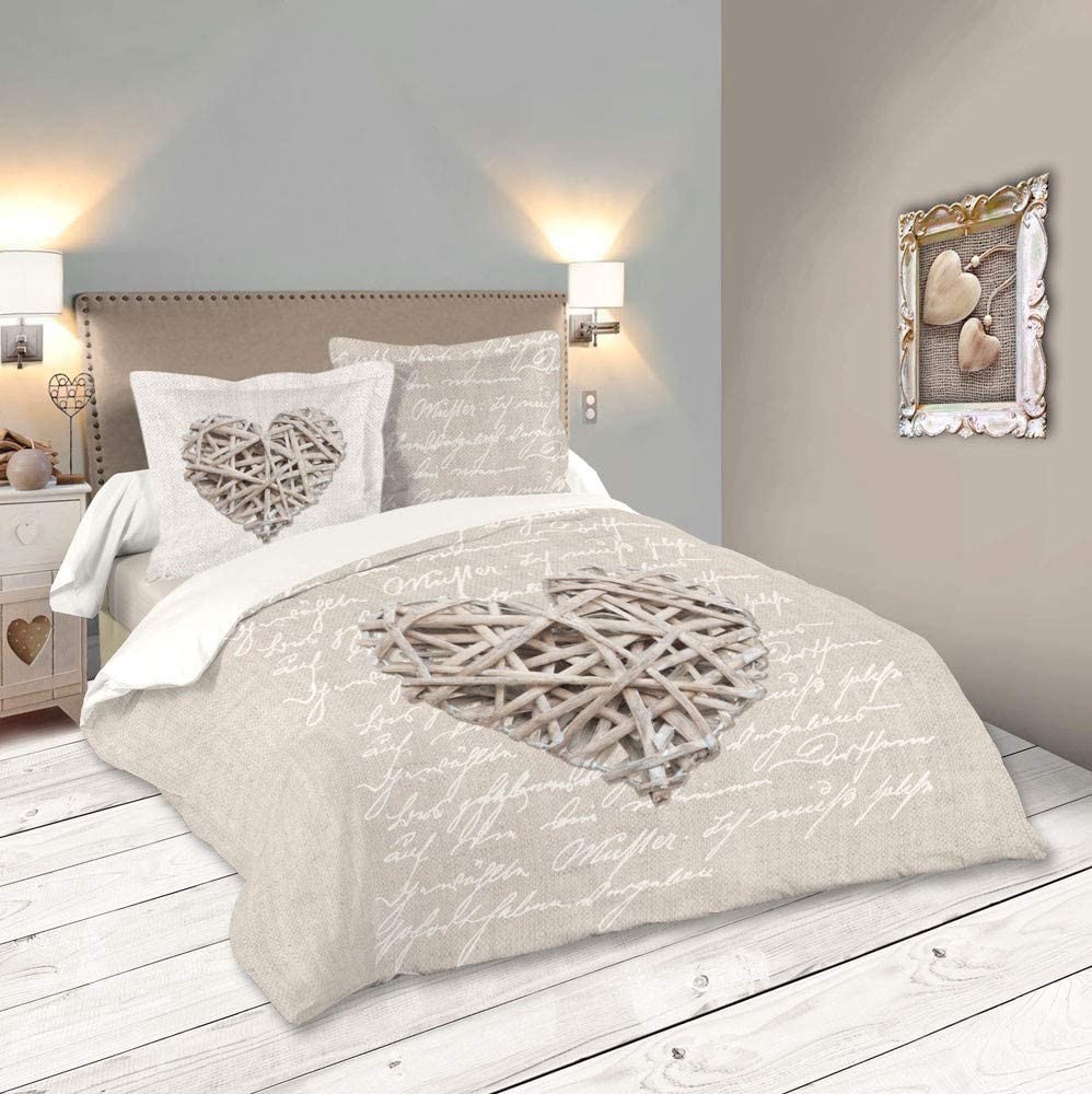 Parure de lit gaze de coton / coton kaki. 2 places. 1 housse de couette  avec 2 taies d'oreiller 260 x 240 cm SWEEEK