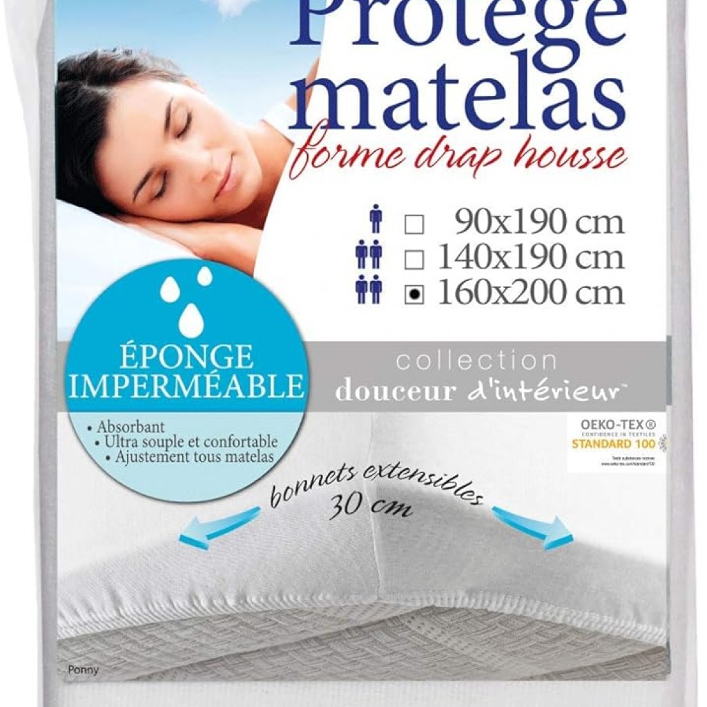 Protège Matelas 160x200 cm Eponge Blanc Protection Literie Douceur  d'Intérieur