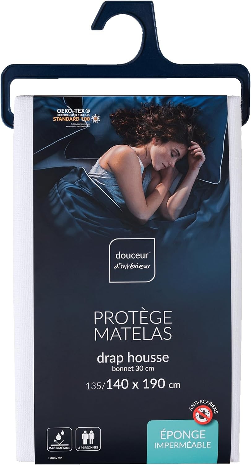 Protège Matelas 140x190 cm Eponge Blanc Protection Literie Douceur  d'Intérieur