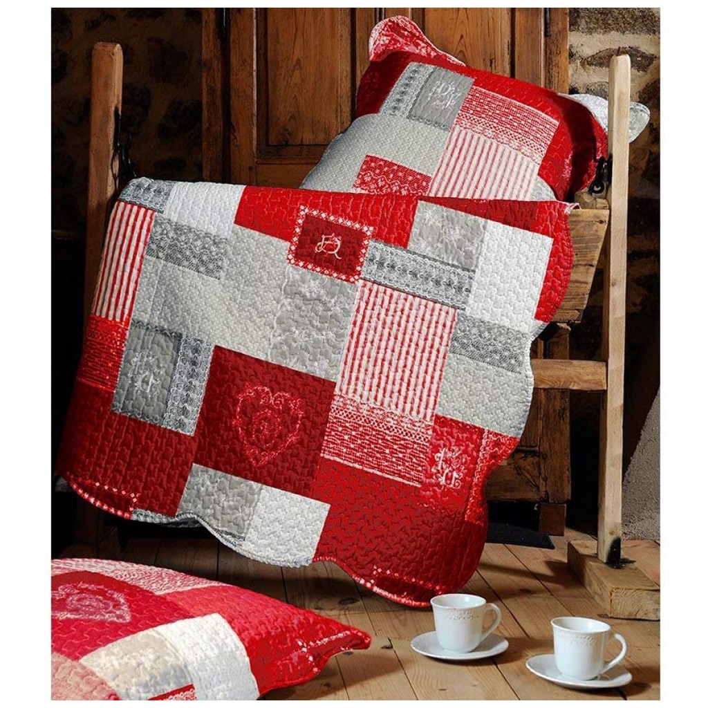 Lovely Casa Arkansas Boutis avec 2 Taies Polyester Rouge 220 x 240 cm