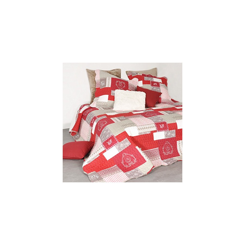 Lovely Casa Arkansas Boutis avec 2 Taies Polyester Rouge 220 x 240 cm