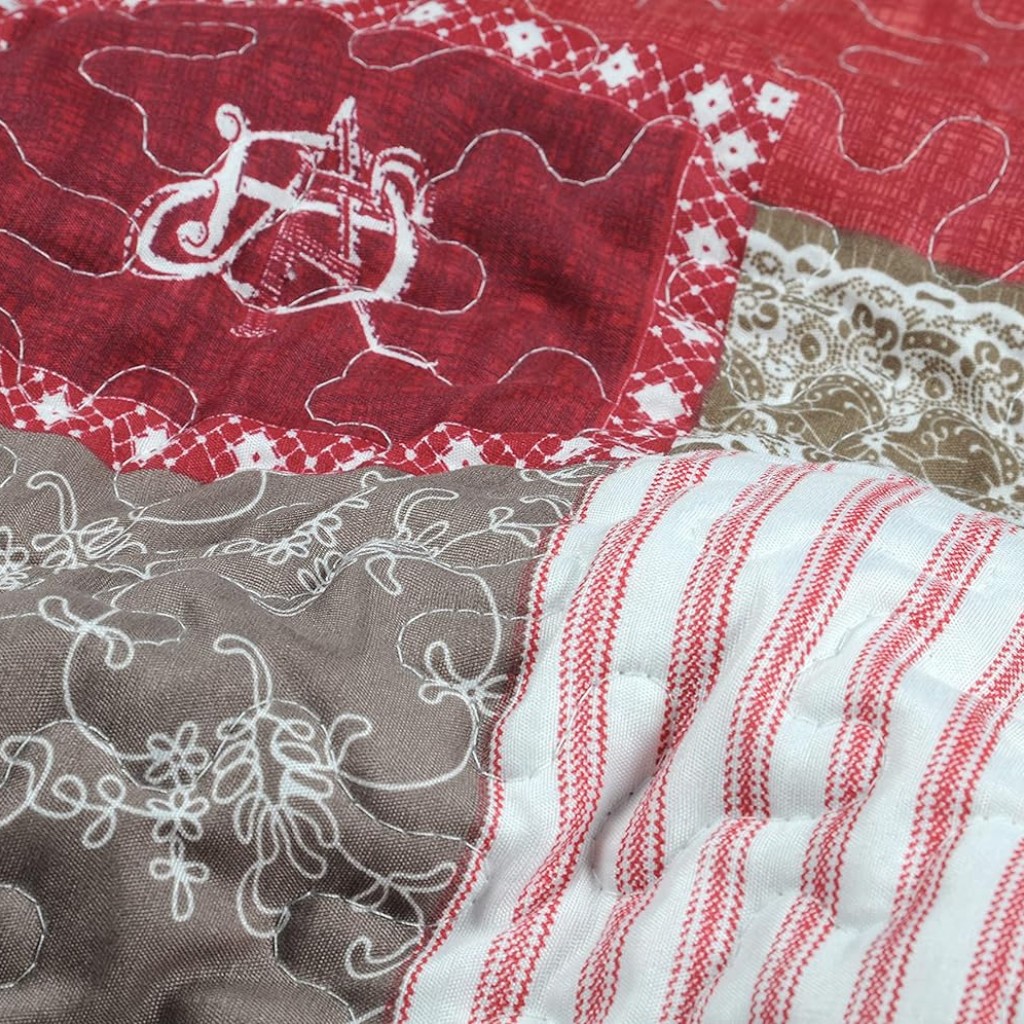 Lovely Casa Arkansas Boutis avec 2 Taies Polyester Rouge 220 x 240 cm