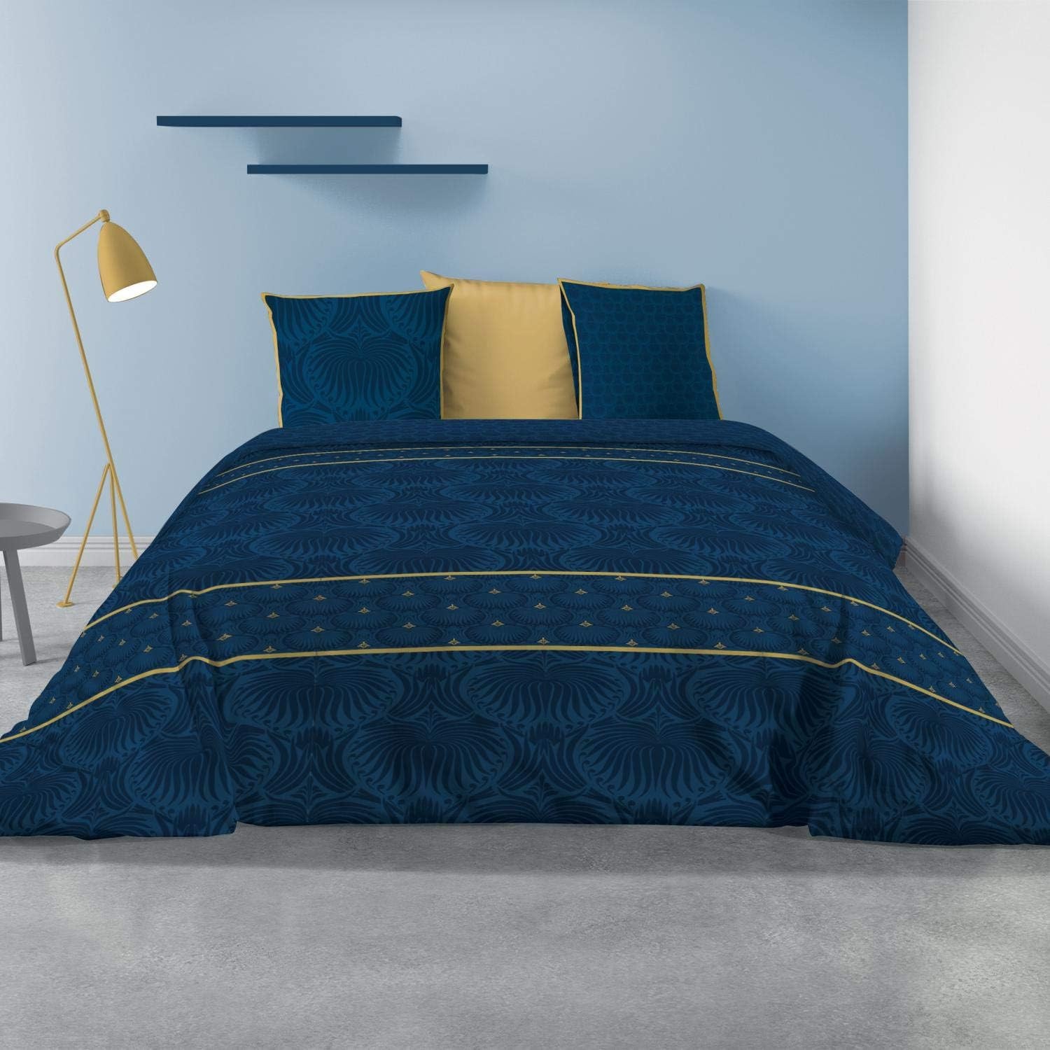 Parure de lit 240x260 Bleu Adulte 2 Personnes Sets de Housse de Couette  Réversible Microfibre Ensemble Literie Modern 3D Géométrique Linge de Lit  avec Fermeture éclair et 2x 65x65cm Taies d'oreiller 