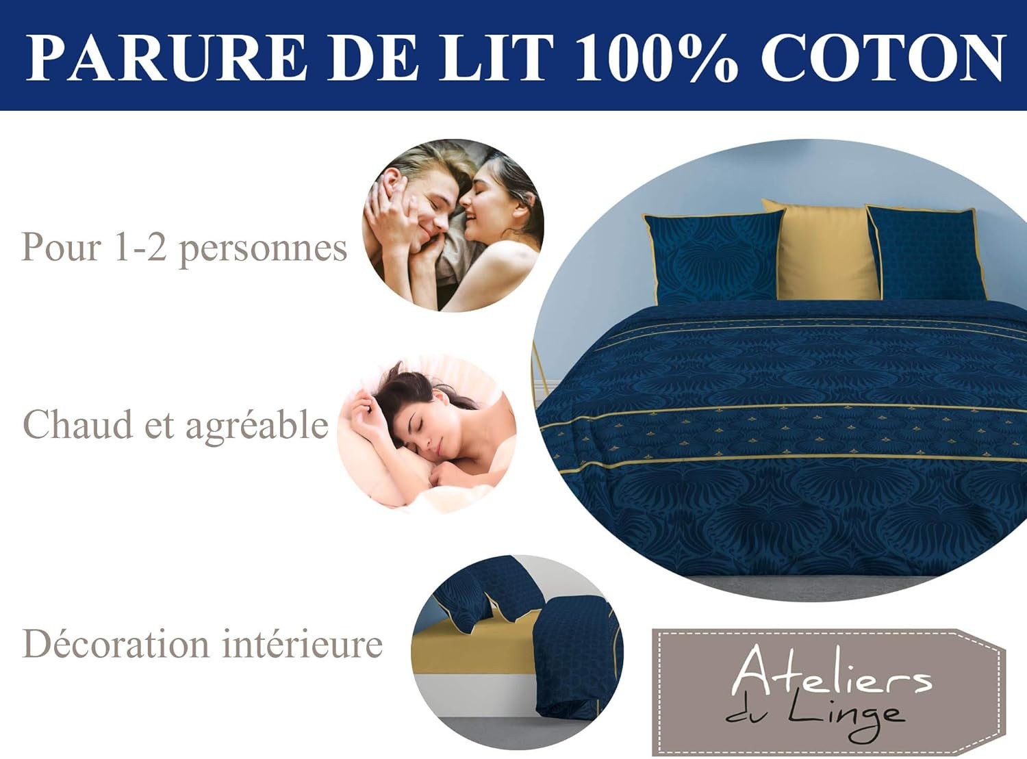 Housse Matelas 2 Places - 160 X 190 Cm - Bleu Fonce Uni - Prix en