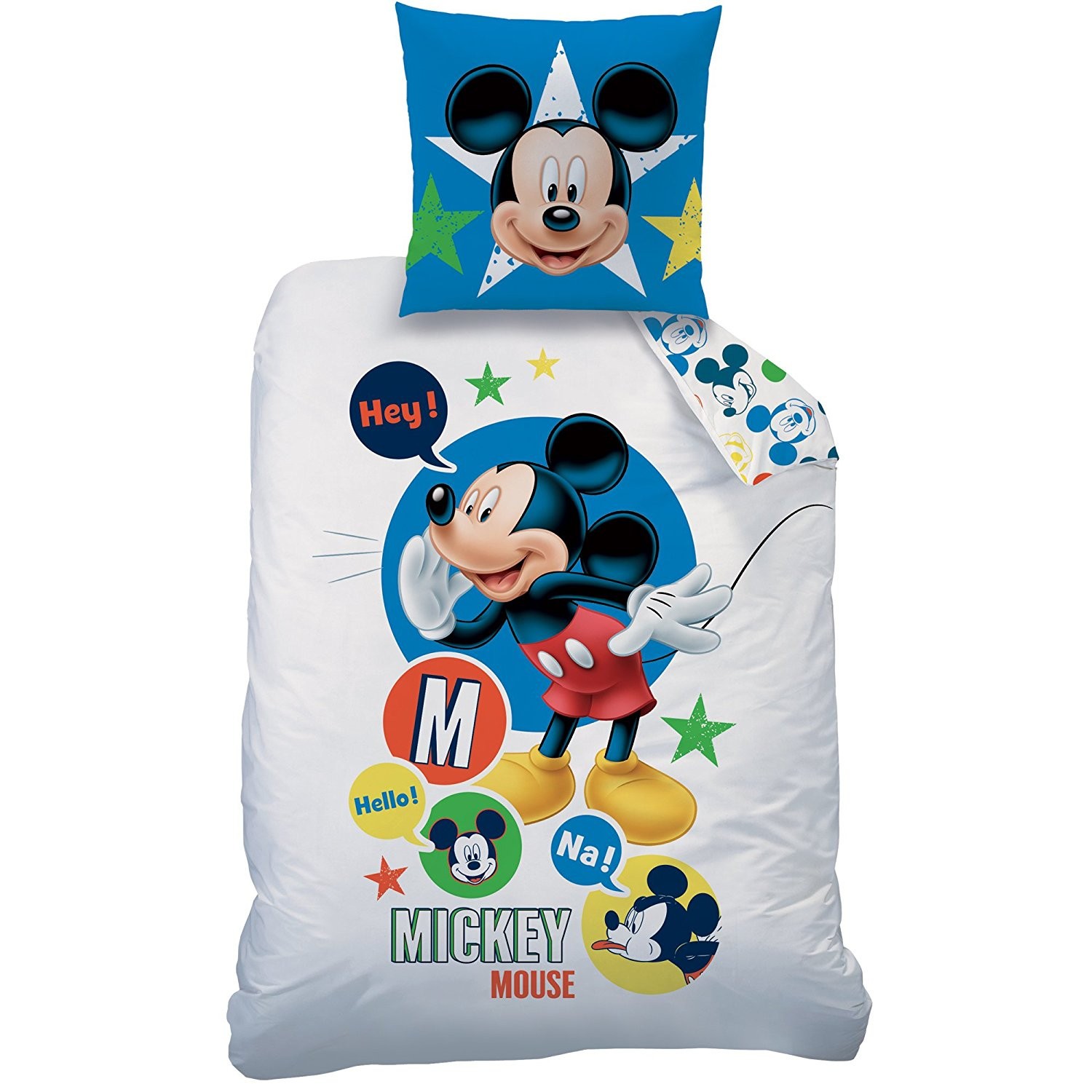 Housse de couette Mickey Colorfull, Blanc, Enfant, 140x200cm, 1 personne,  100% Coton