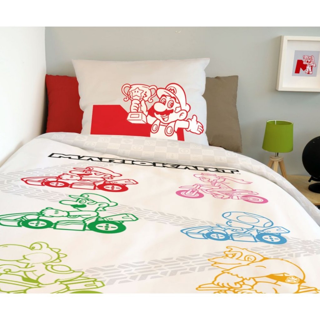 Parure Housse de Couette 140x200 cm et sa taie Mario Kart