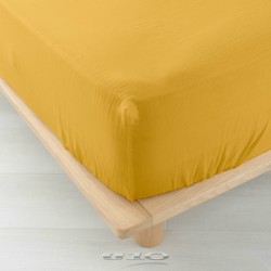 Drap Housse 160x200 Cm Angelia Caramel - Gaze De Coton, Bonnet 30 Cm - Marque Douceur D'Intérieur, Label Oeko-Tex