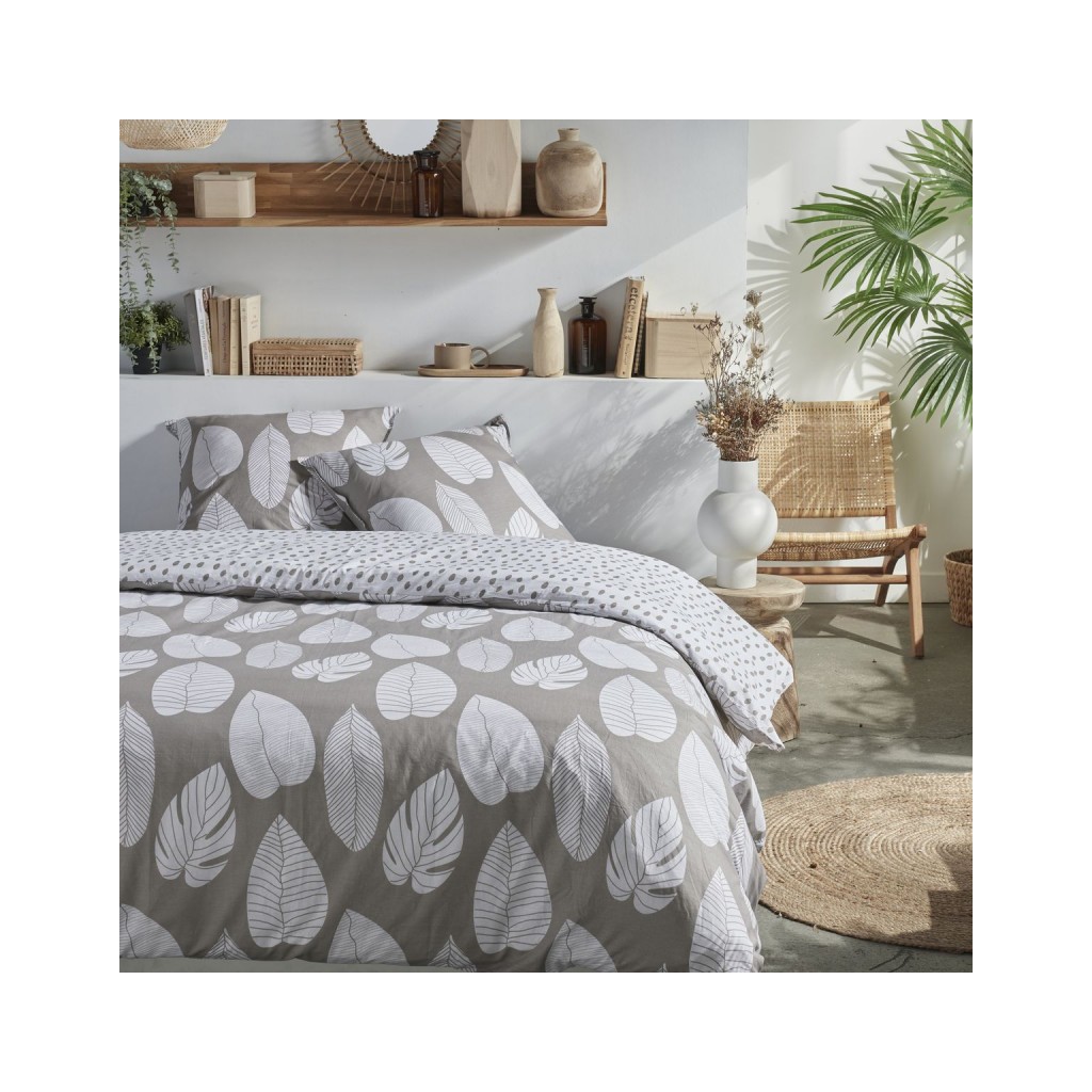 Parure Housse de Couette 240x220 cm Mawira Zippée 3.2 beige blanc