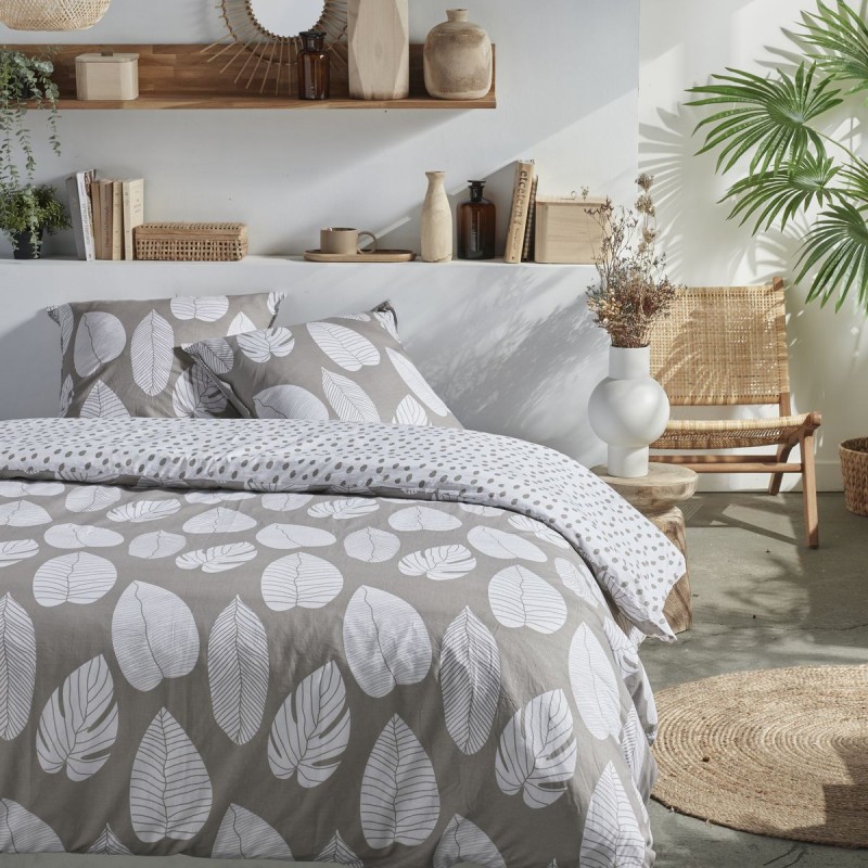Parure Housse de Couette 240x220 cm Mawira Zippée 3.2 beige blanc