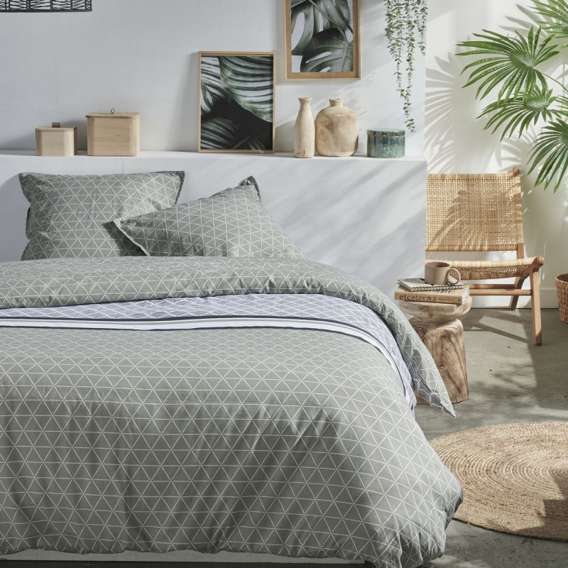 Parure Housse de Couette 240x220 cm Mawira Zippée 3.5 vert clair blanc