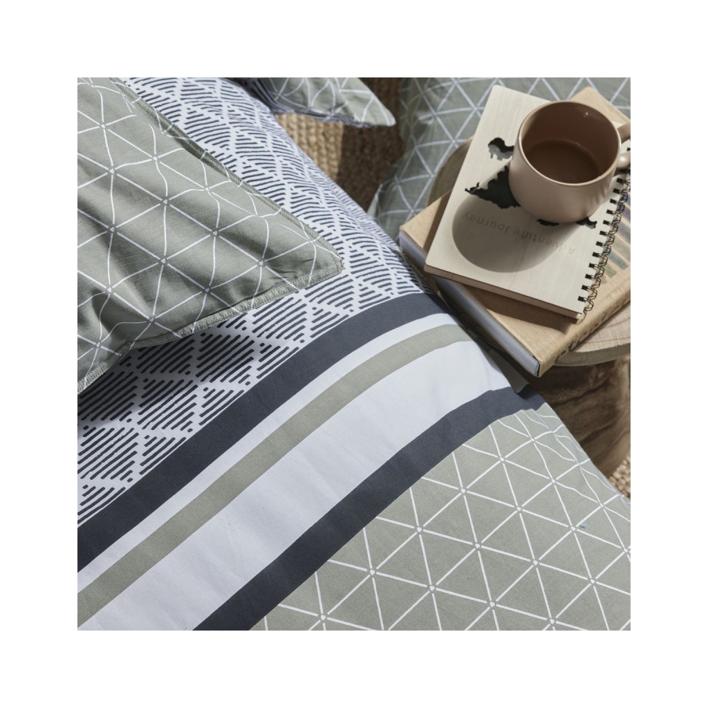 Parure Housse de Couette 240x220 cm Mawira Zippée 3.5 vert clair blanc