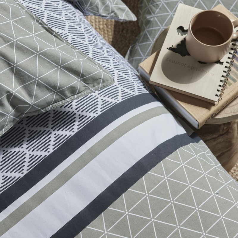 Parure Housse de Couette 240x220 cm Mawira Zippée 3.5 vert clair blanc