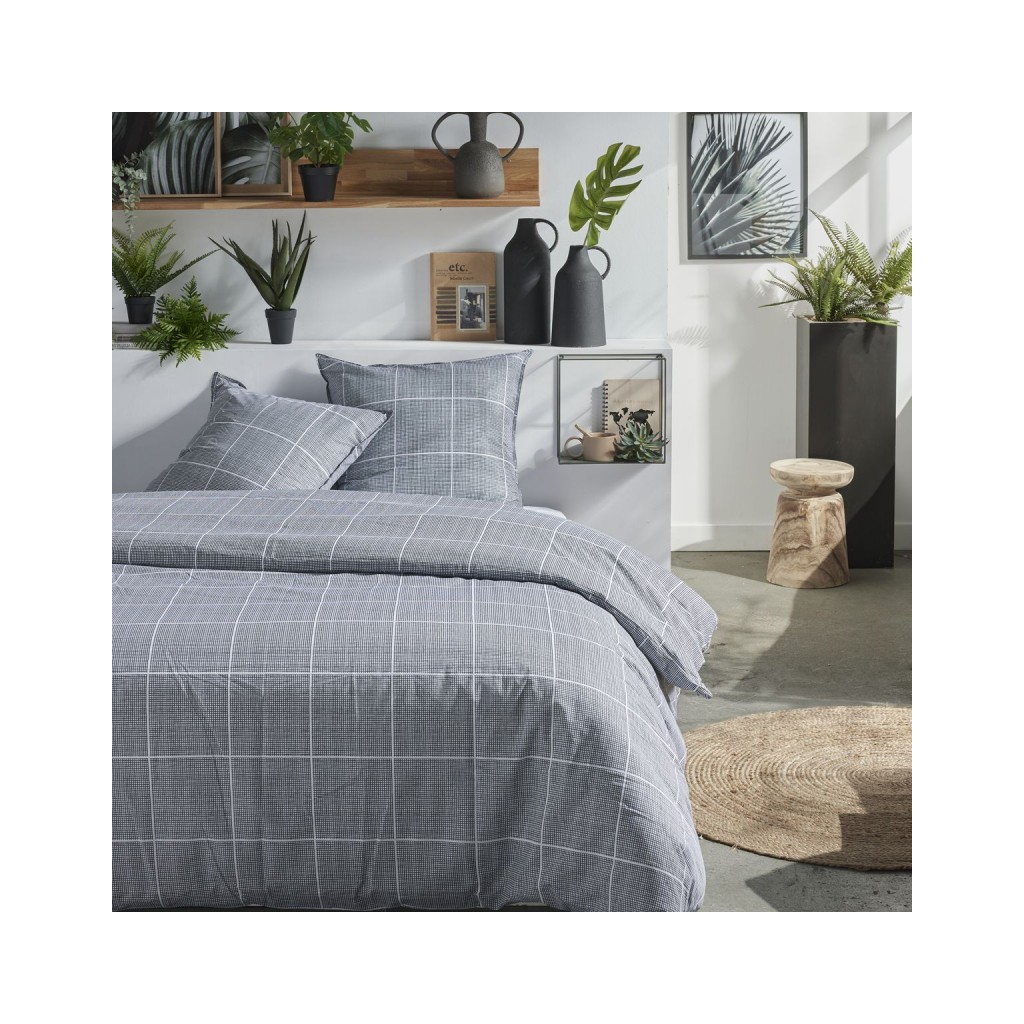 Parure Housse de Couette 240x220 cm Mawira Zippée 3.3 gris clair quadrillages