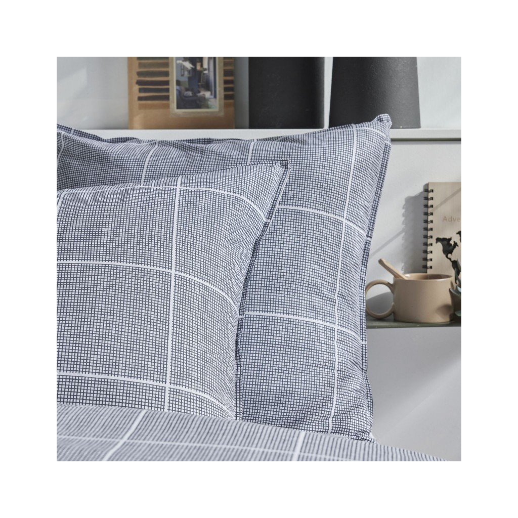 Parure Housse de Couette 240x220 cm Mawira Zippée 3.3 gris clair quadrillages