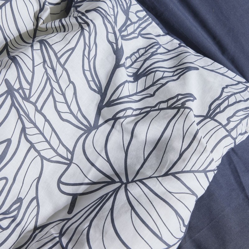 Parure Housse de Couette 260x240 cm Mawira Zippée 3.7 bleu marine blanc feuilles Parure Housse de Couette 260x240 cm Mawira Zippée 3.7 bleu marine blanc feuilles