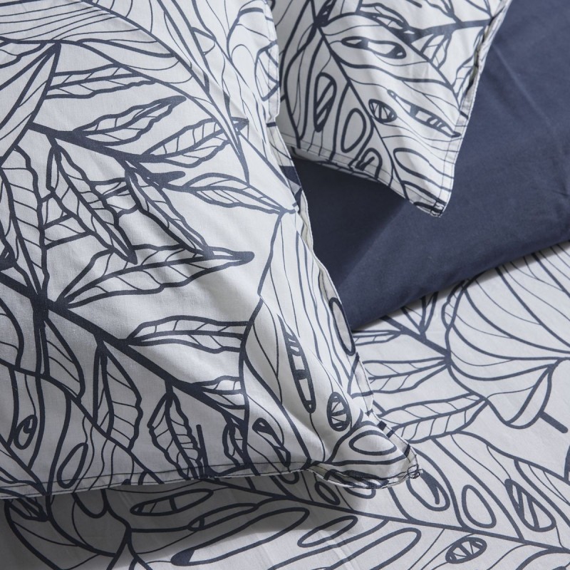 Parure Housse de Couette 260x240 cm Mawira Zippée 3.7 bleu marine blanc feuilles Parure Housse de Couette 260x240 cm Mawira Zippée 3.7 bleu marine blanc feuilles