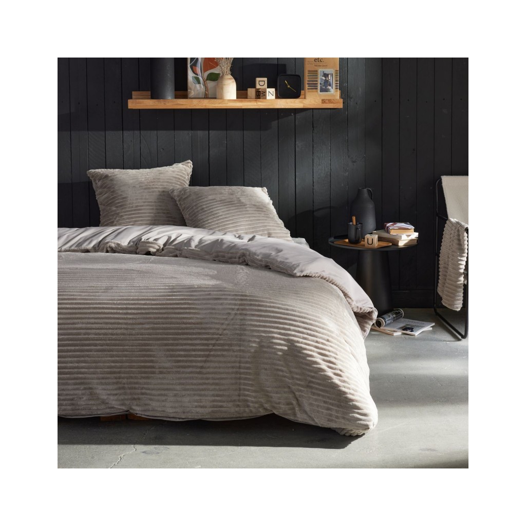 Parure Housse de Couette 240x220 Cm Today Ribbed Polaire Beige
