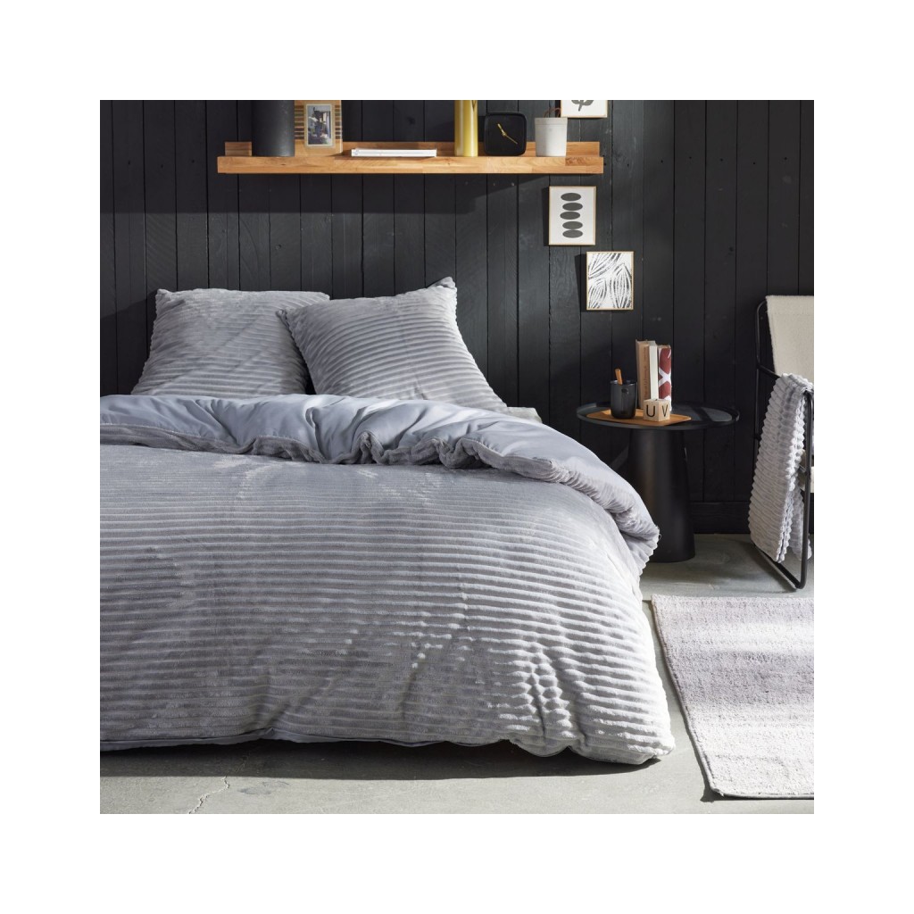 Parure Housse de Couette 240x220 Cm Today Ribbed Polaire Grise