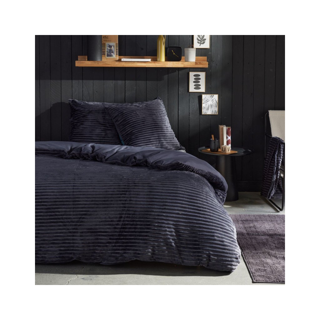 Parure Housse de Couette 240x220 Cm Today Ribbed Polaire Noire