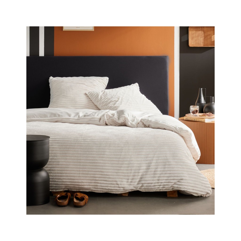Parure Housse de Couette 240x220 Cm Today Ribbed Polaire Crème Moka
