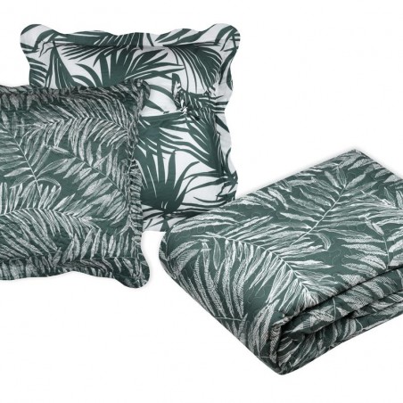 Lovely Casa Stof Couvre lit Boutis avec 2 Taies 260 x 240 cm Manisa Vert Feuilles
