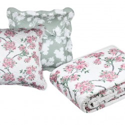 Lovely Casa Stof Couvre lit Boutis avec 2 Taies 220 x 240 cm Atami Fleurs de Cerisiers