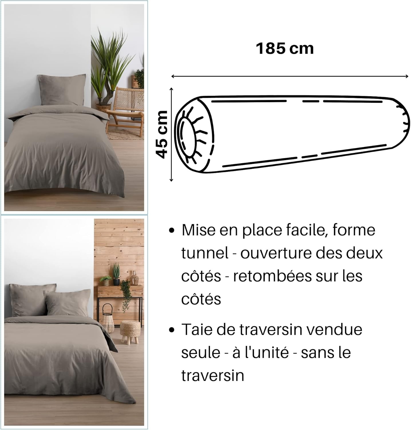 Stof - Taie de Traversin 45 x 185 cm Eden Coton Lin