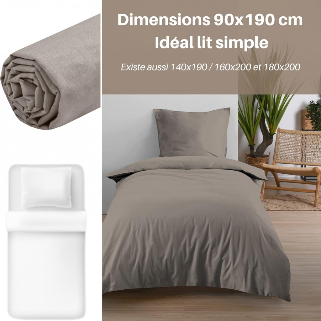 Drap Housse Stof 90 x 190 cm bonnet 30cm 57 Fils Coton Eden Lin
