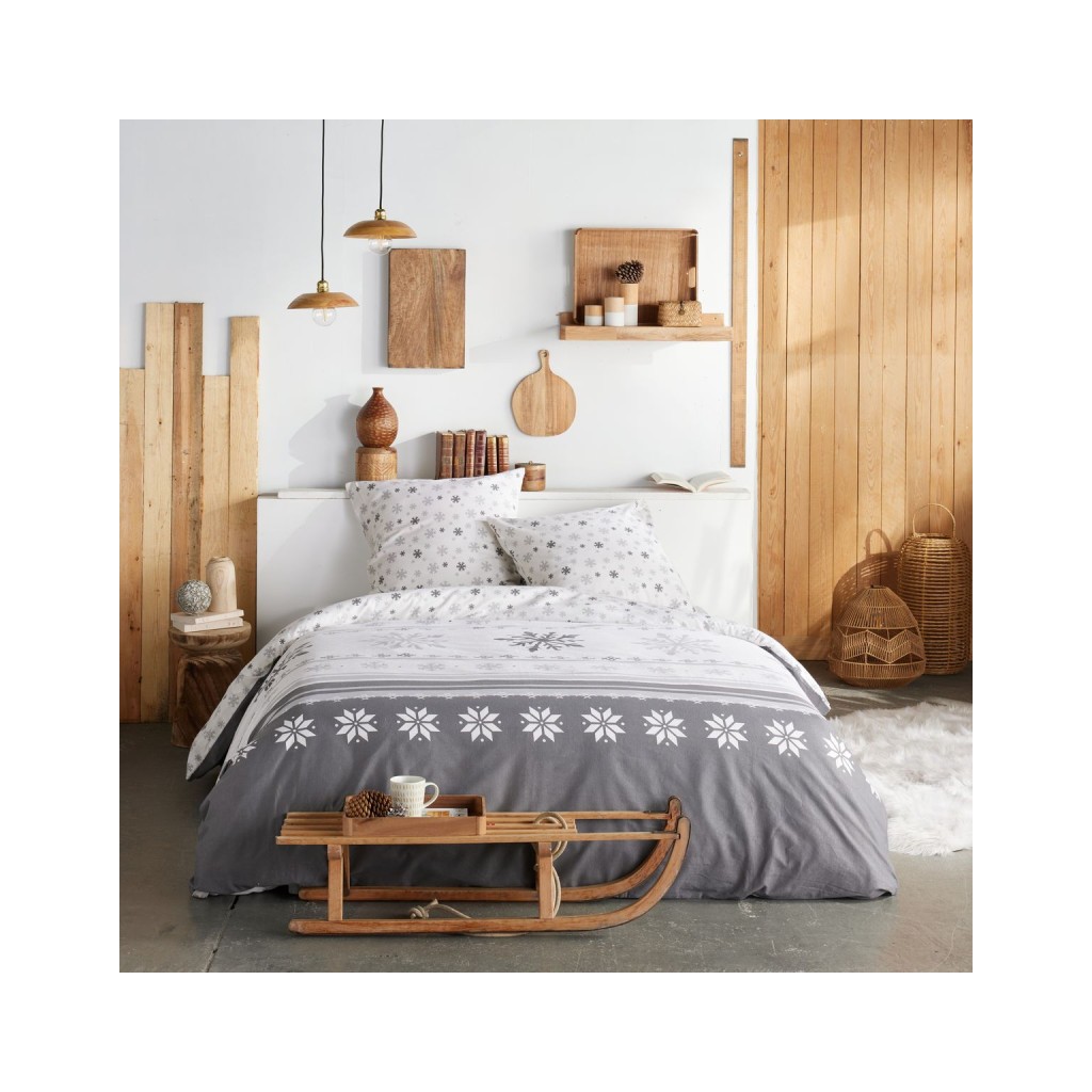 Parure Housse de Couette 240x220 cm Flanelle Today 2.22 Flocons Neige Grise