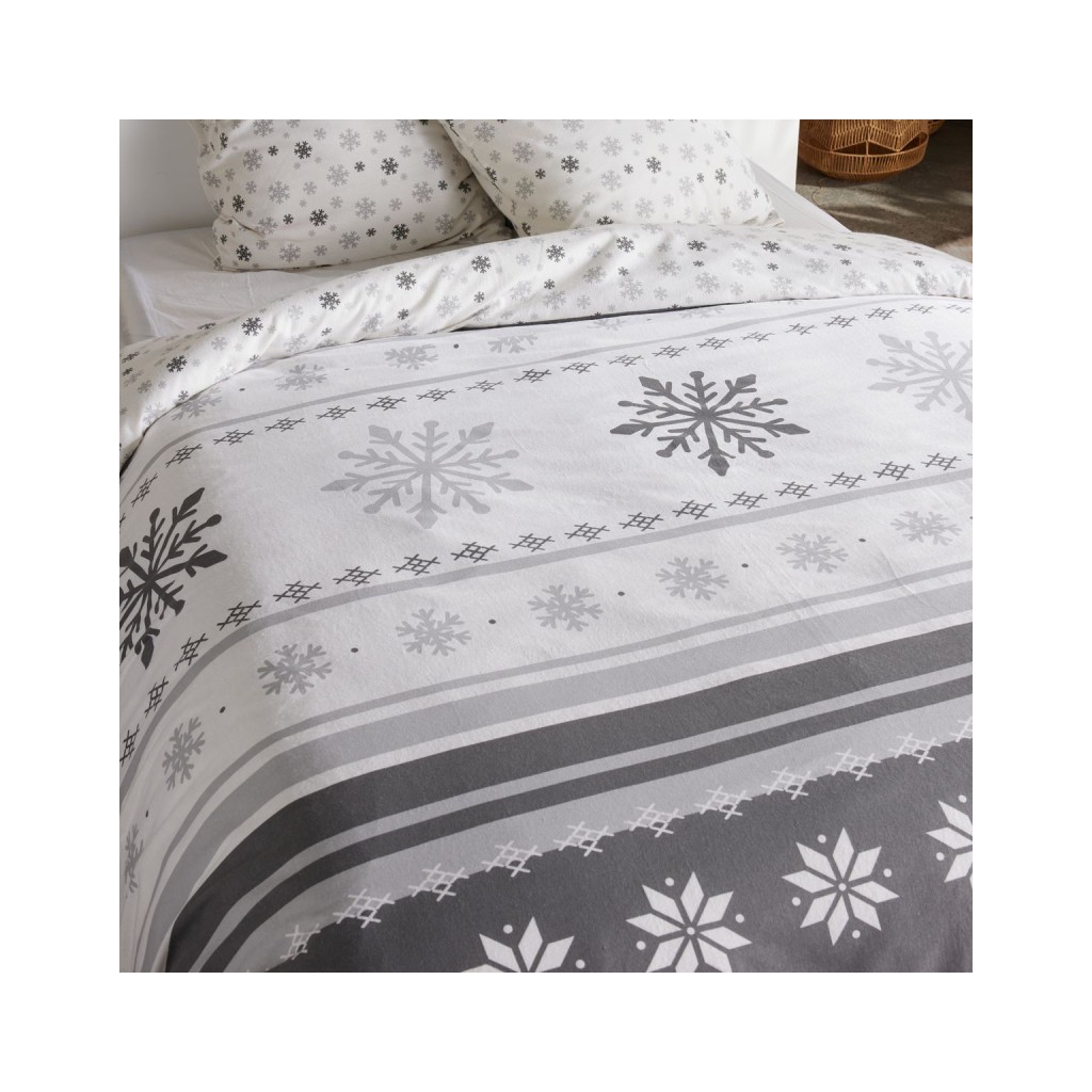 Parure Housse de Couette 240x220 cm Flanelle Today 2.22 Flocons Neige Grise