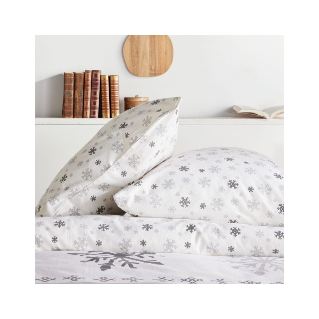 Parure Housse de Couette 240x220 cm Flanelle Today 2.22 Flocons Neige Grise