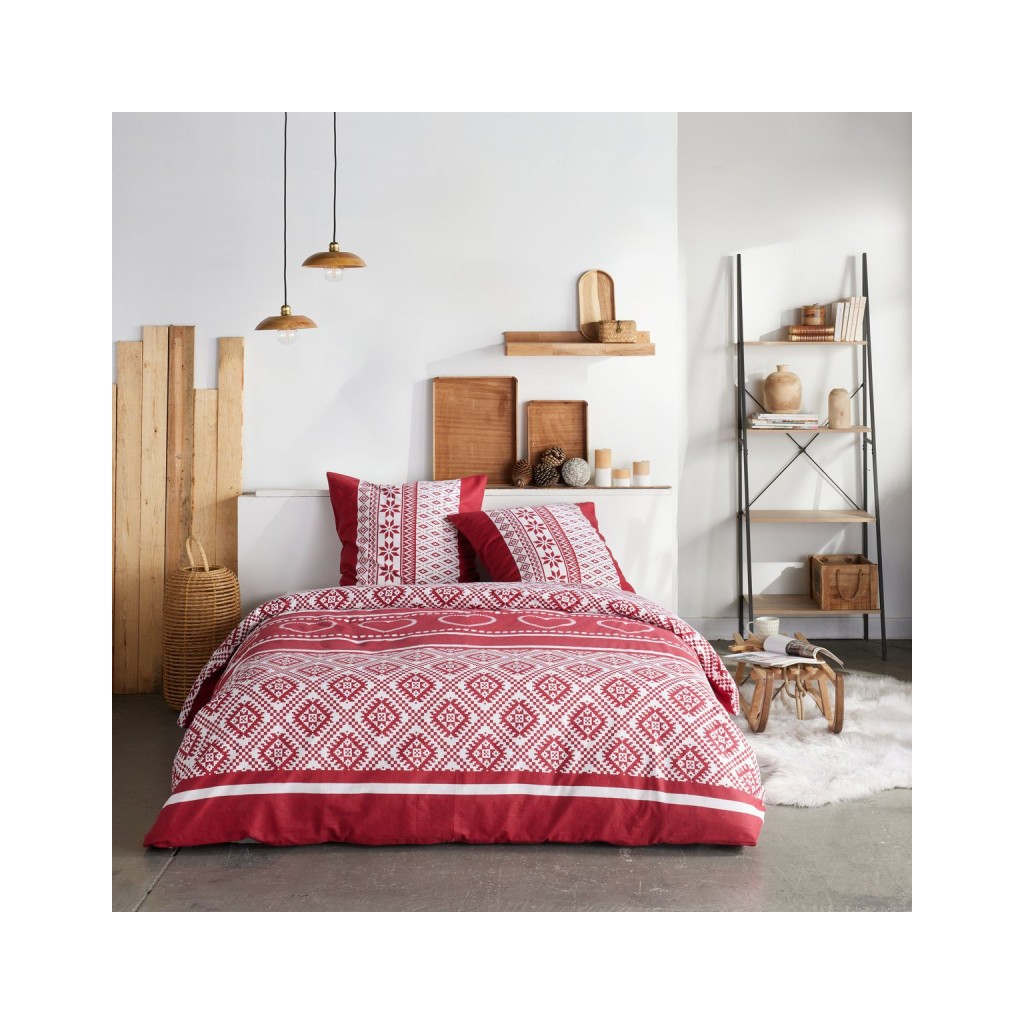 Parure Housse de Couette 240x220 cm Flanelle Today 2.21 Coeur Rouge