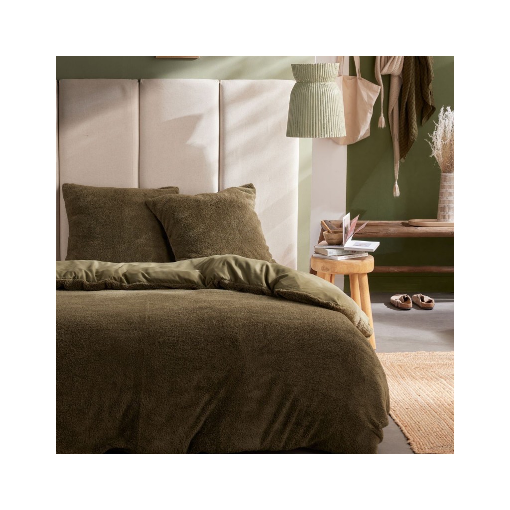 Parure Housse de Couette 240x220 Cm Today Teddy Polaire Kaki