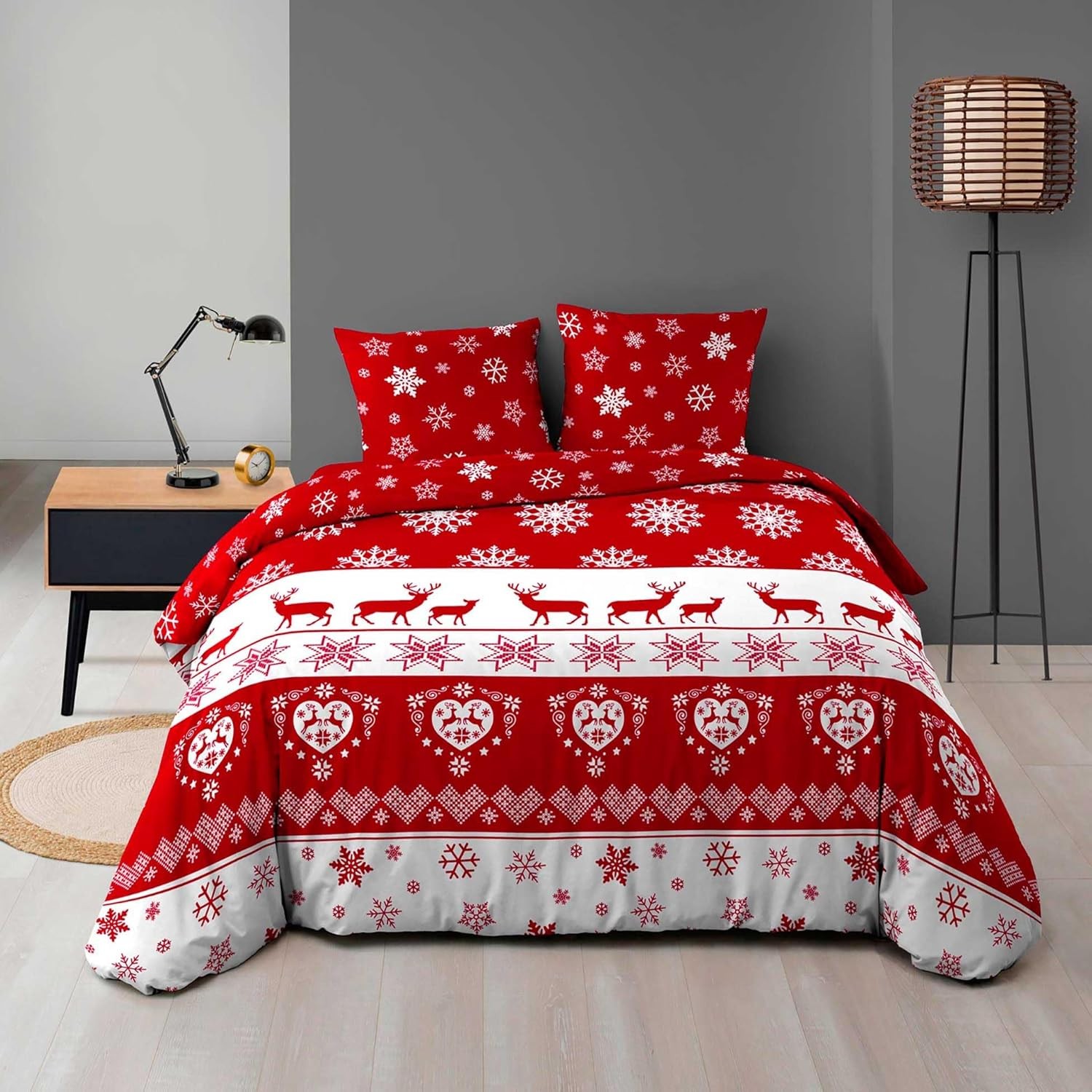 Parure Housse de Couette 240 x 220 cm Douceur d'Intérieur Flanelle Floconette