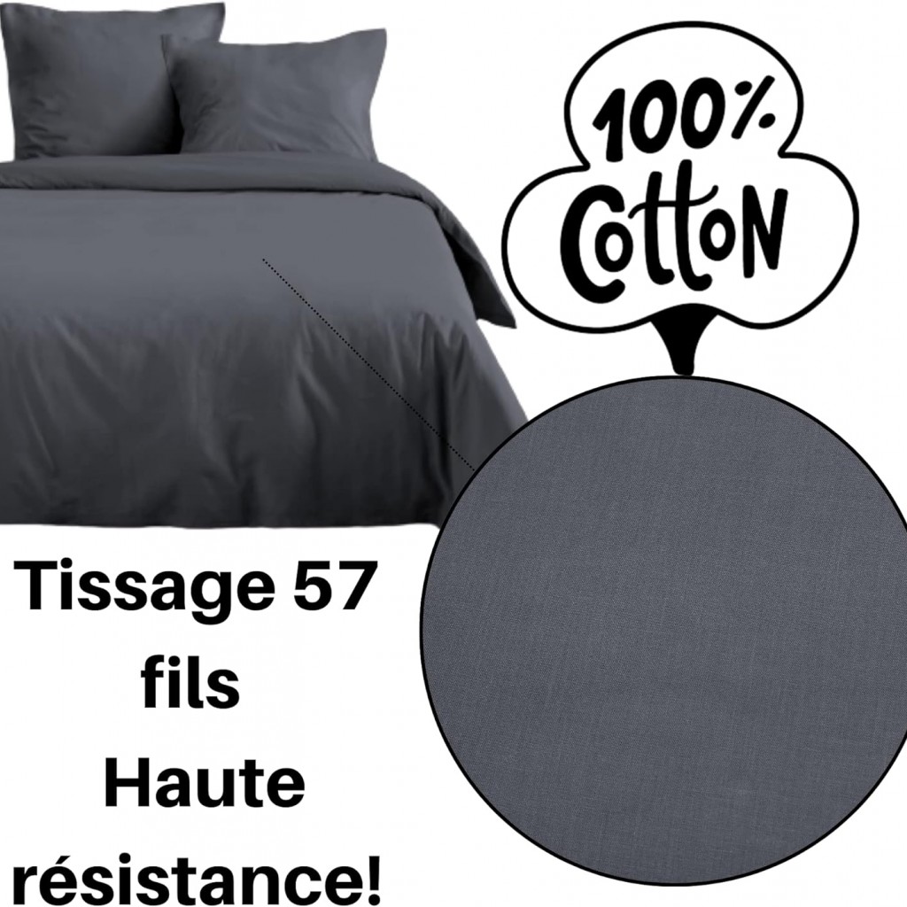 Housse de Couette Stof 260 x 240 cm 57 Fils Coton Eden Ardoise