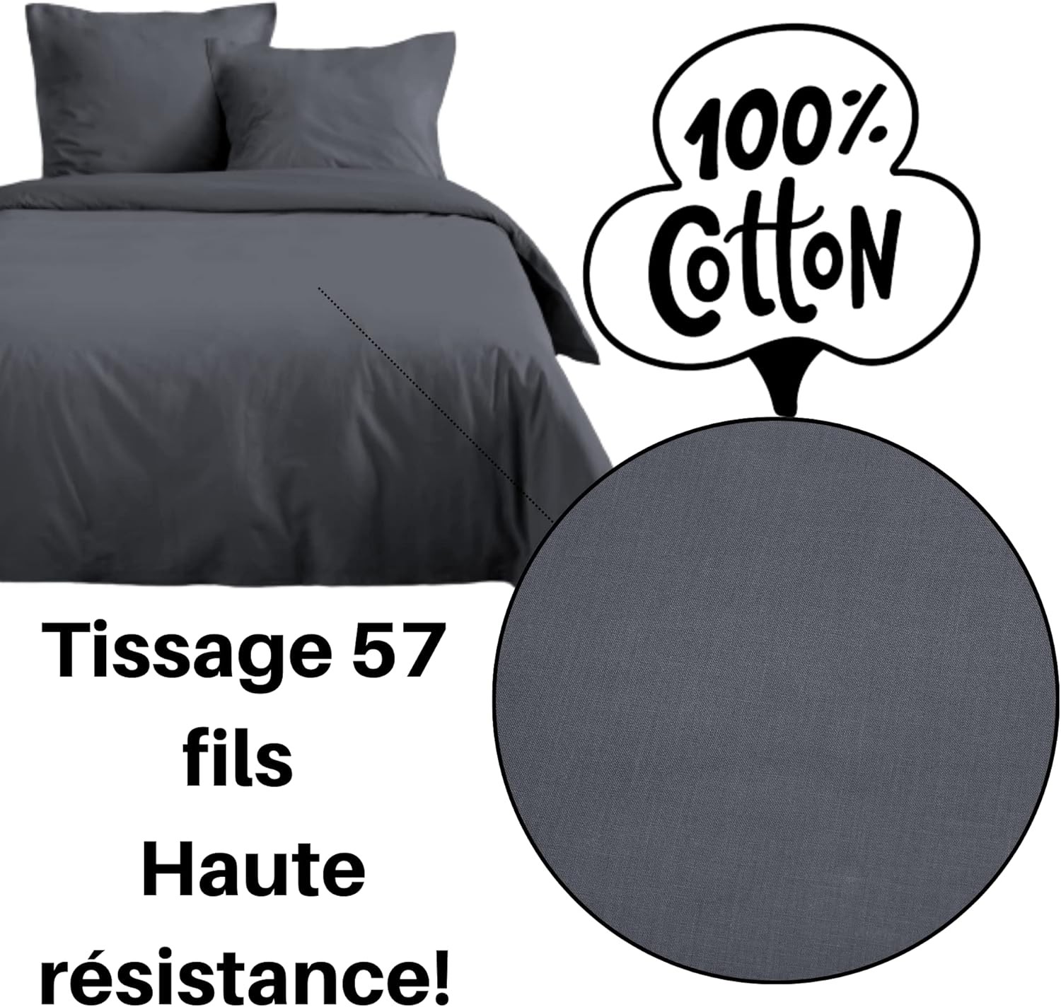 Housse de Couette Stof 260 x 240 cm 57 Fils Coton Eden Ardoise Housse de Couette Stof 260 x 240 cm 57 Fils Coton Eden Ardoise