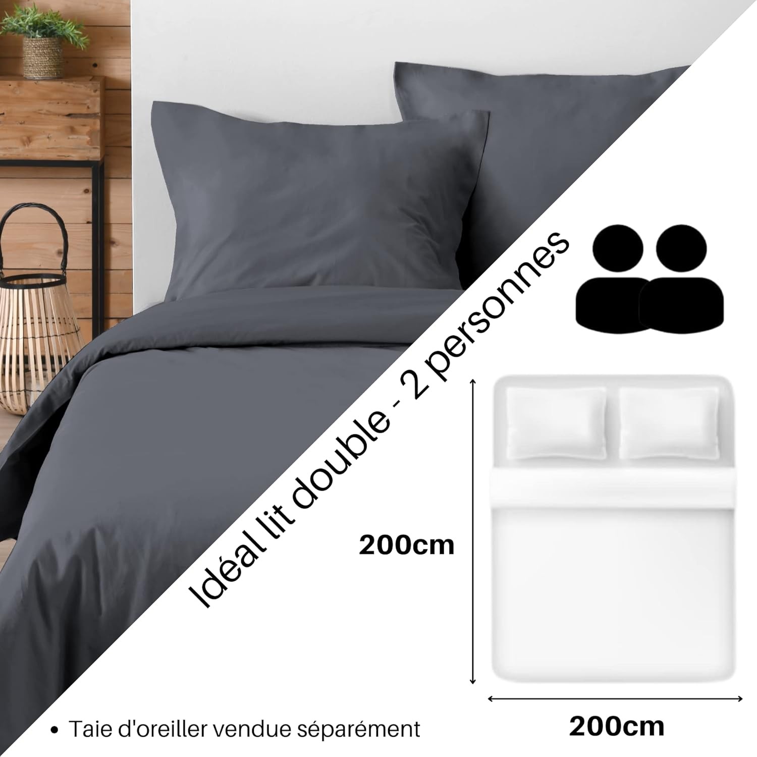 Housse de Couette Stof 200 x 200 cm 57 Fils Coton Eden Ardoise Housse de Couette Stof 200 x 200 cm 57 Fils Coton Eden Ardoise