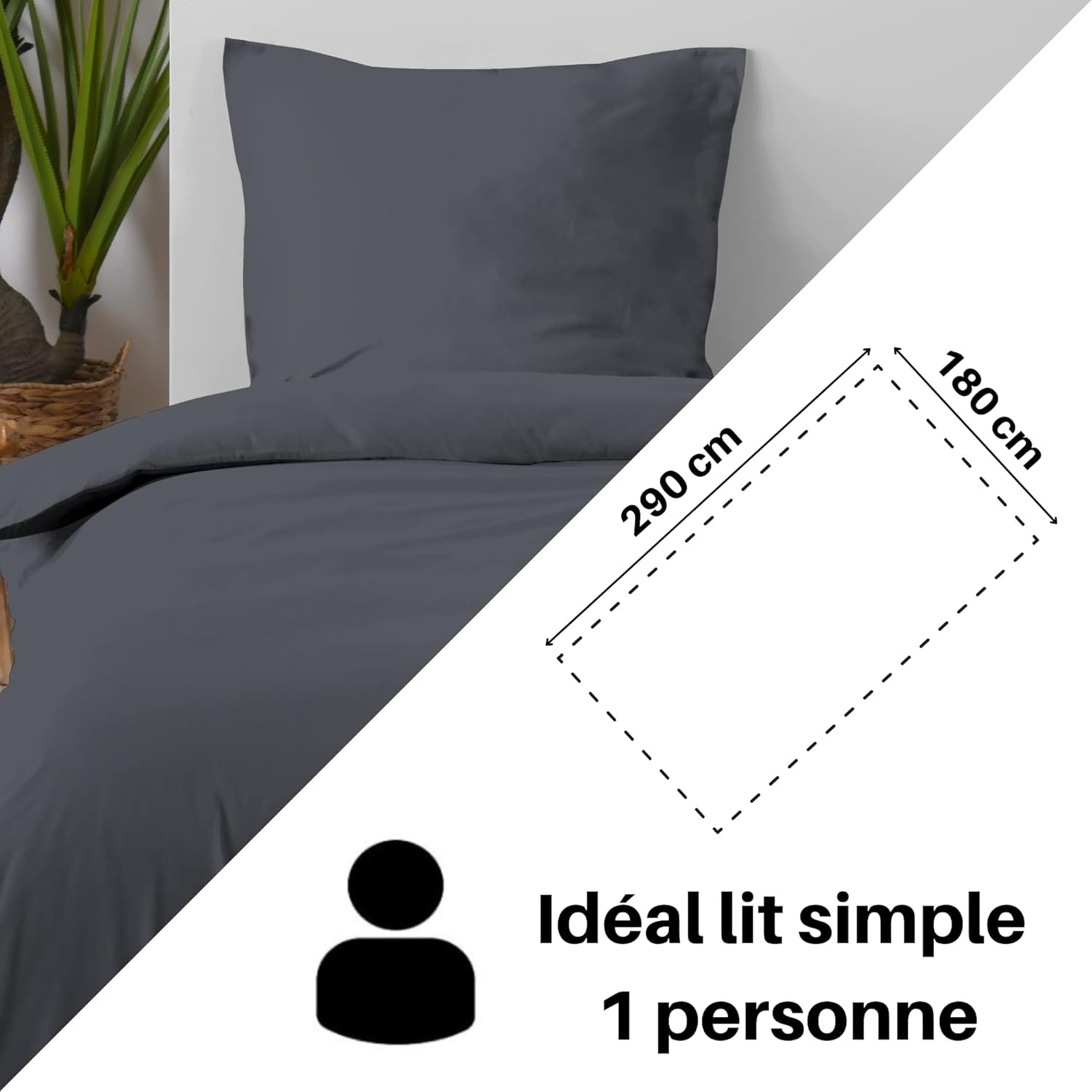 Drap Plat Stof 180 x 290 cm 57 Fils Coton Eden Ardoise Drap Plat Stof 180 x 290 cm 57 Fils Coton Eden Ardoise