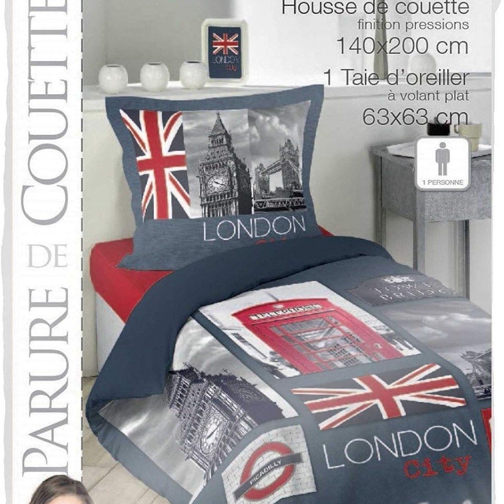 CITY LONDON Parure de couette - 100% coton - 140 x 200 cm