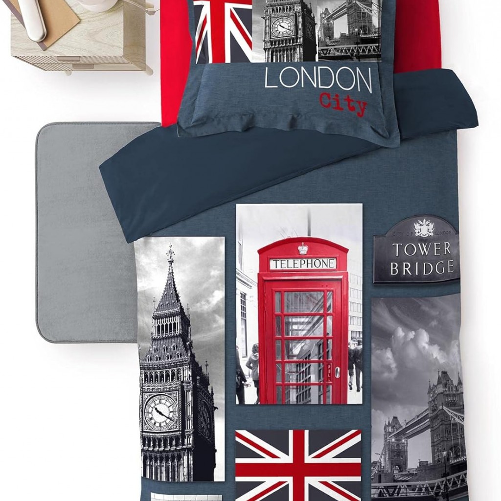 CITY LONDON Parure de couette - 100% coton - 140 x 200 cm
