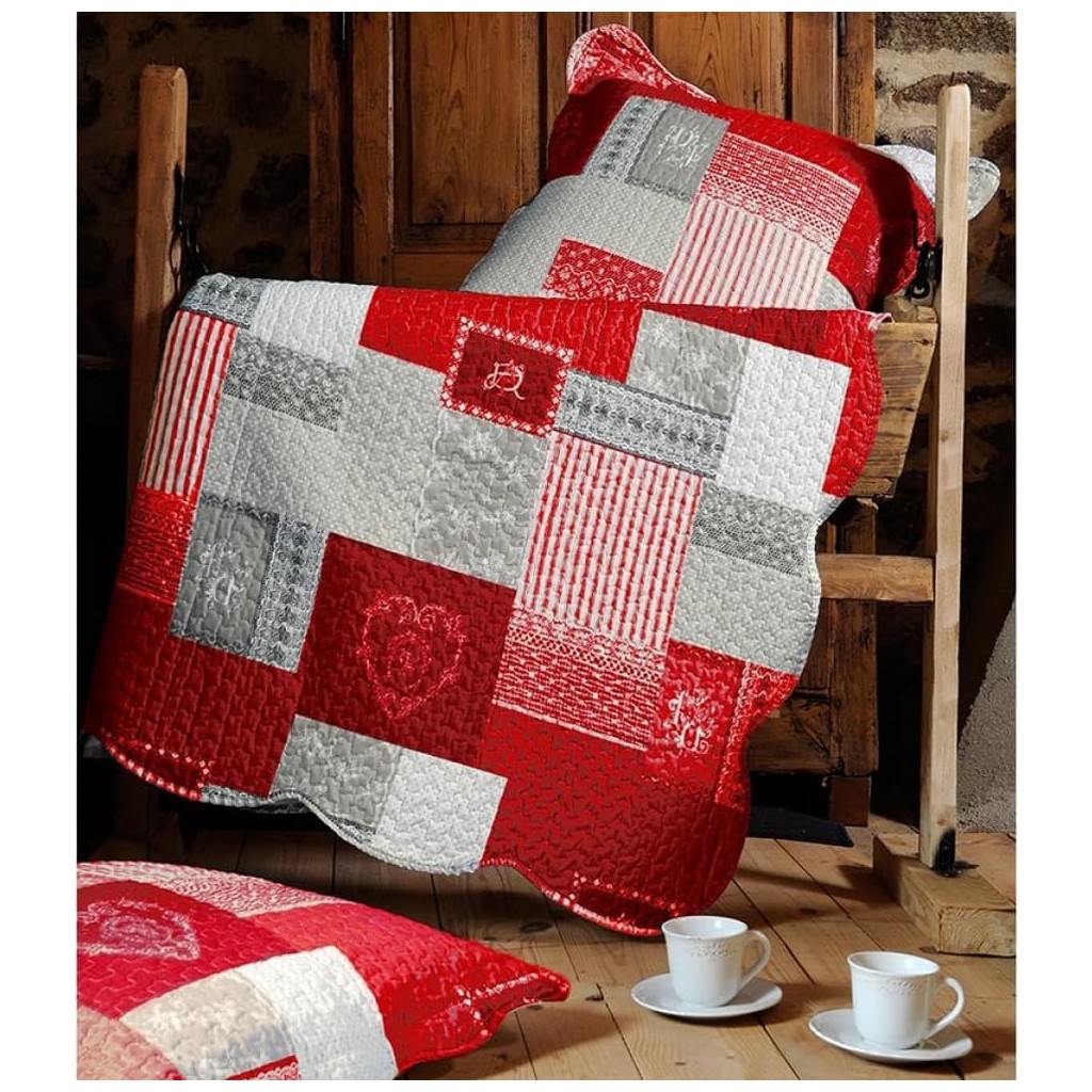 Lovely Casa Arkansas Boutis avec 2 Taies Polyester Rouge 220 x 240 cm