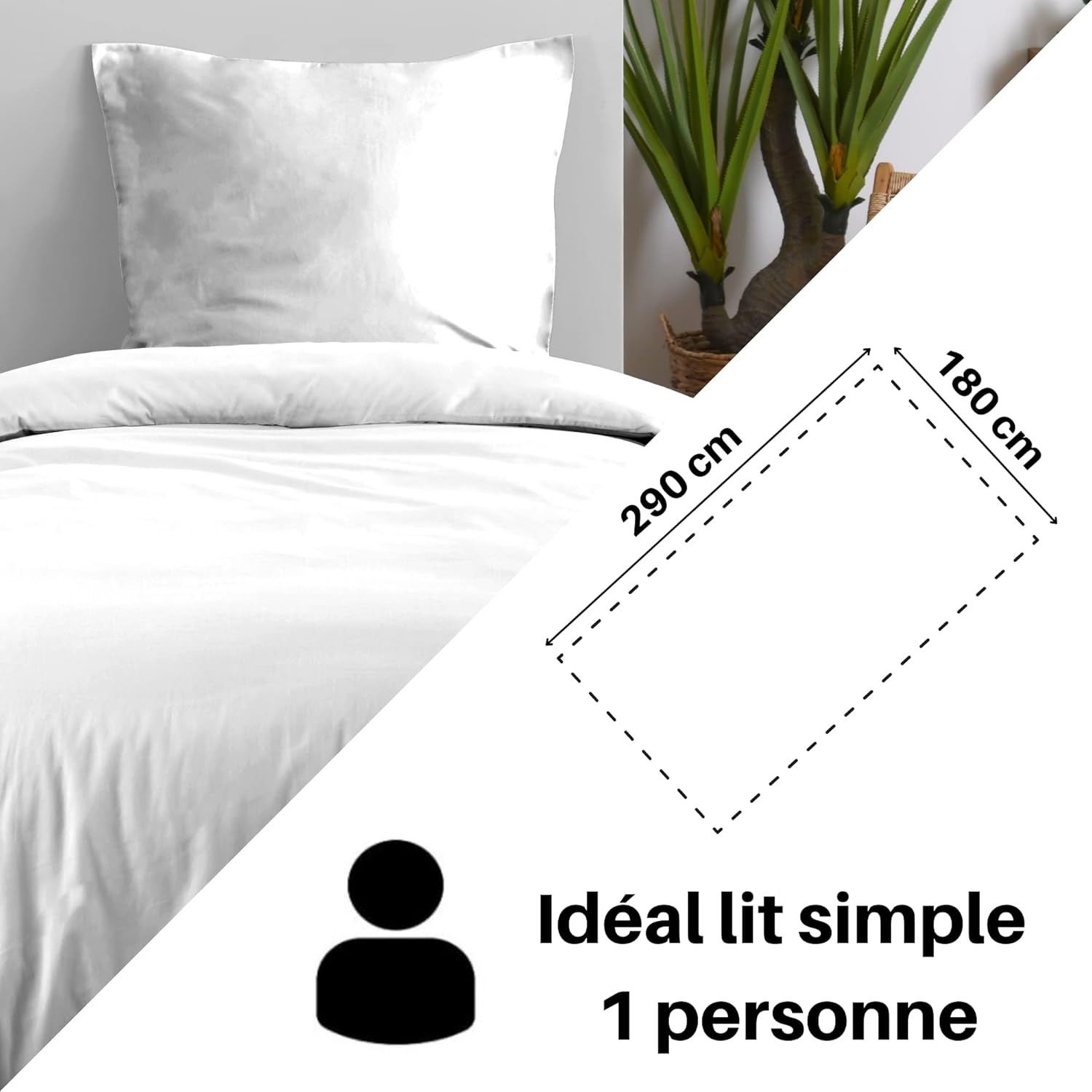 Drap Plat Stof 180 x 290 cm 57 Fils Coton Eden Blanc