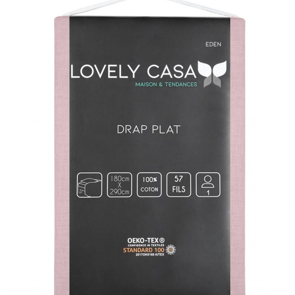 Drap Plat - Stof - 180 x 290 cm 57 Fils Coton, Eden Vieux Rose