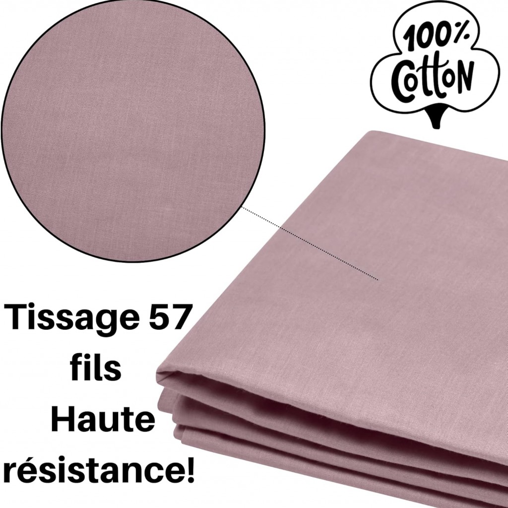 Drap Plat - Stof - 180 x 290 cm 57 Fils Coton, Eden Vieux Rose
